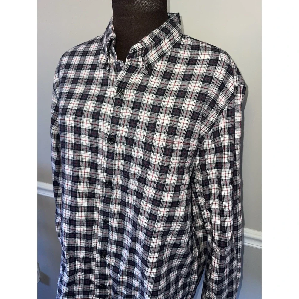 J Crew Brushed Twill Mens Button Down‎ Flannel Plaid Shirt Slim Sz L